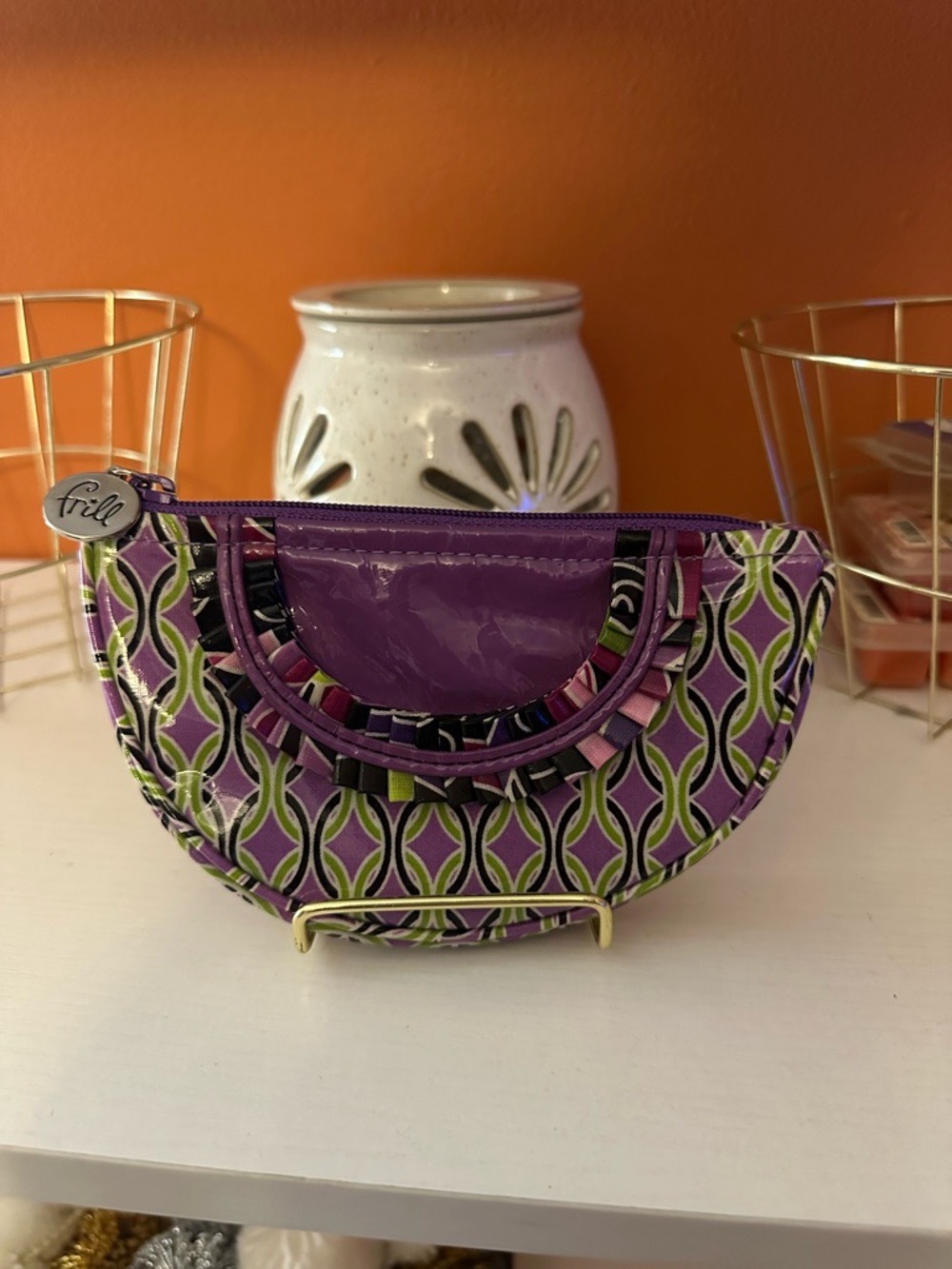 VERA BRADLEY Frill half moon coin pouch in the “Purple Punch” Print (NWOT)